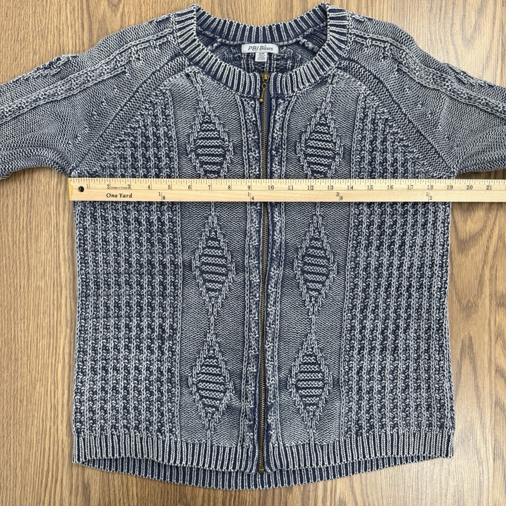 Womens Fisherman Knit Zip Front Sweater Blue Textured Coastal Cardigan Layering - Picture 12 of 13